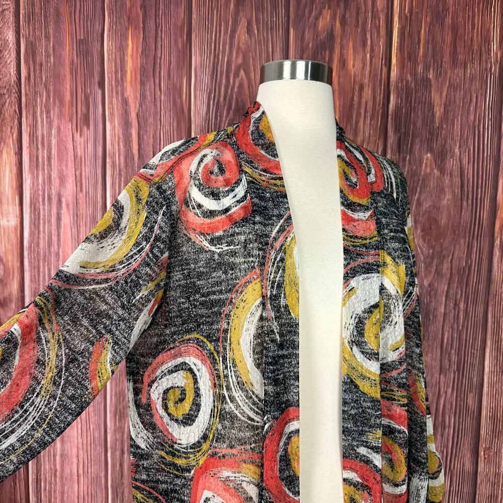 Ali Miles Womens Open Front Cardigan Sheer Swirl Pattern Art to Wear Size Medium - Picture 8 of 10